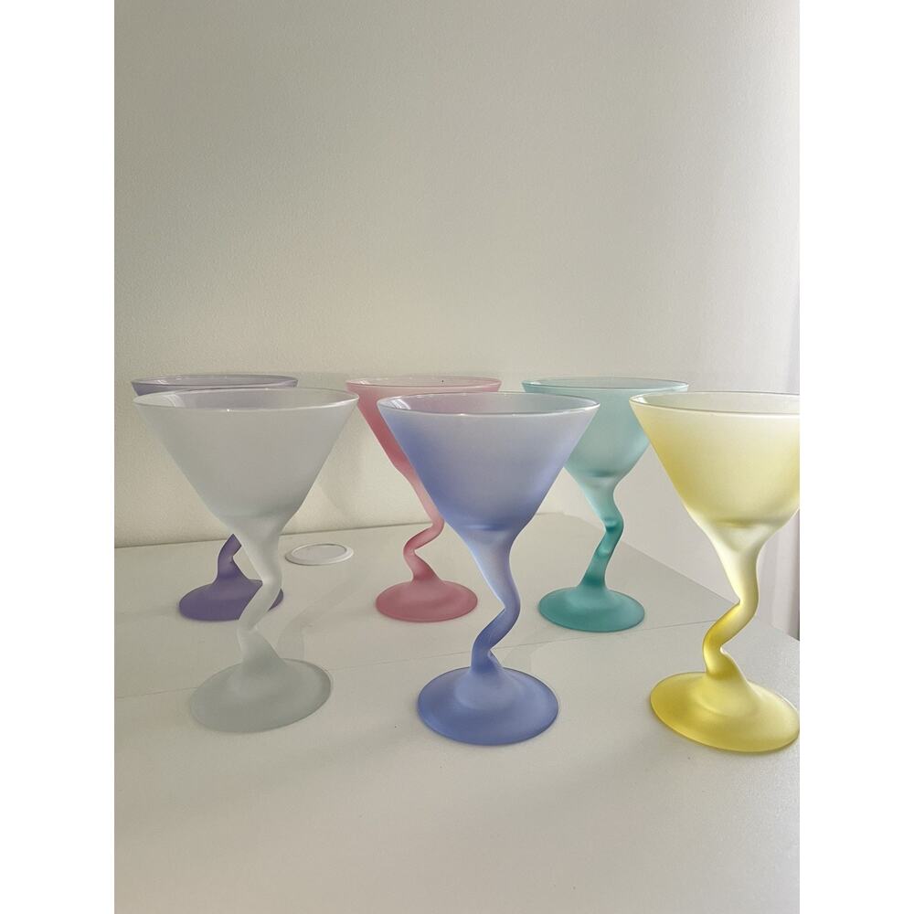 Libbey Watusi Coastal Martini Glass Set Of 6 Mid Century Pastel Retro Stemware - Picture 2 of 8